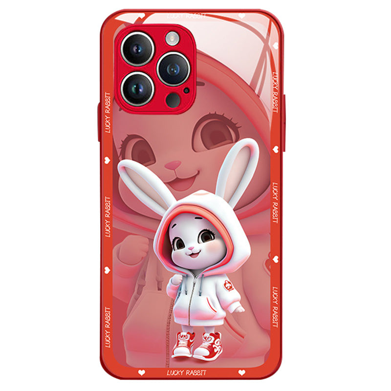For iPhone 12 Pro 6.1 inch Shockproof Rabbit Pattern Printing Phone Case Hard Tempered Glass+TPU Smartphone Cover - Purple For iPhone 12 Pro 6.1 inch Shockproof Rabbit Pattern Printing Phone Case Hard Tempered Glass+TPU Smartphone Cover - Purple
